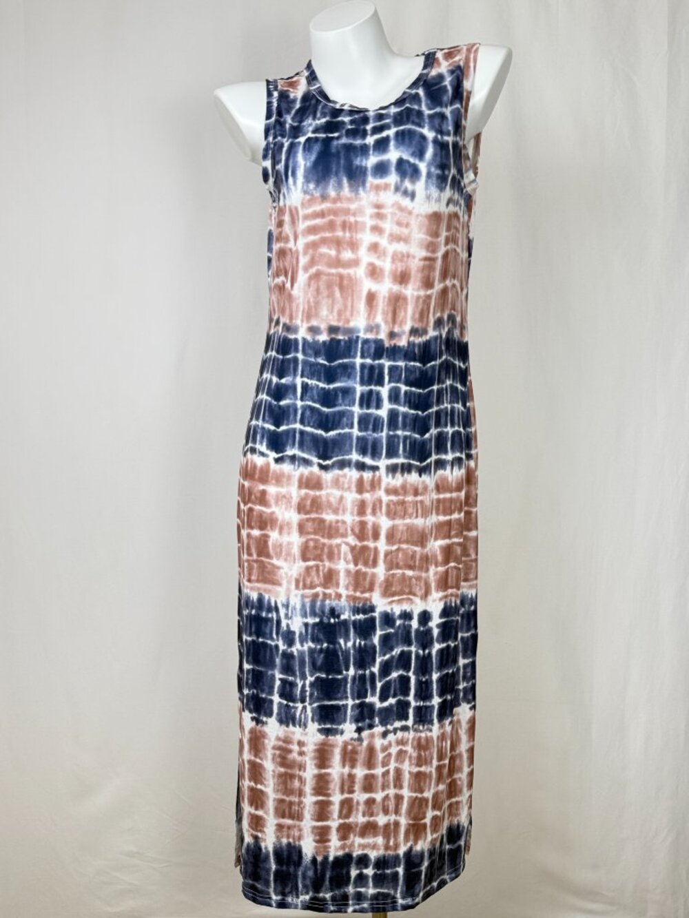 SHEIN Women's Tie Dye Sleeveless Maxi Dress Side Slit Blue Brown Size M
